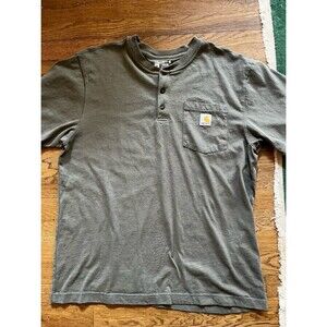 Carhartt Men’s Short Sleeve Henley T shirt Top army green loose fit M
